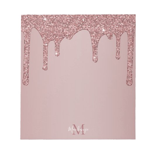 Elegant Roos Gold Sparkle Glitter Drift Monogram Notitieblok (Voorkant)