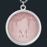 Elegant Roos Gold Sparkle Glitter Drift Monogram Zilver Vergulden Ketting<br><div class="desc">Girly Roos Gold Sparkle Glitter Drips Monogram Ketting met mode faux blush roze/roos gouden glitter druppels op een chique achtergrond met uw aangepaste monogram en naam. Neem contact met ons op via cedarandstring@gmail.com als u hulp nodig hebt bij het ontwerp of de bijbehorende producten.</div>