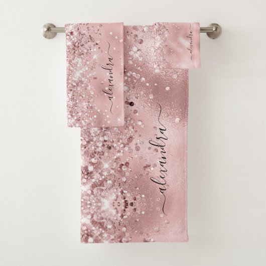 Elegant Roos Gold Sparkly Glitter Custom Chic Bad Handdoek (Insitu)