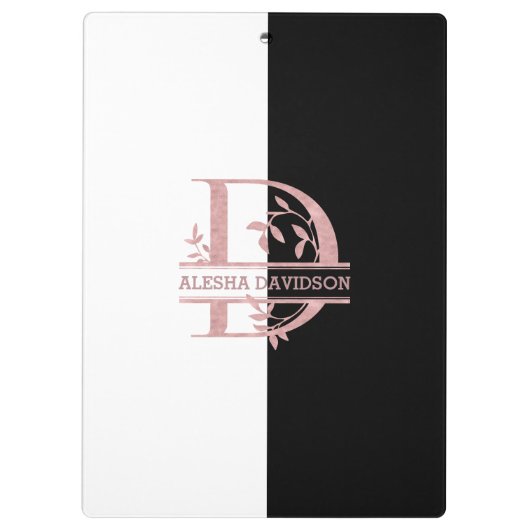 Elegant Roos Gold Split Custom Monogram A B C D Klembord (Achterkant)