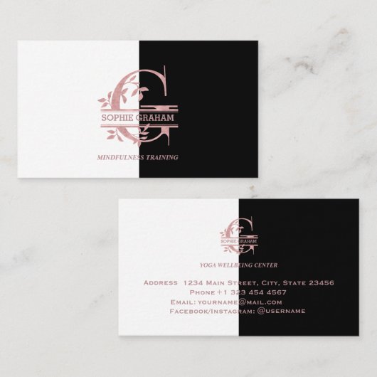 Elegant Roos Gold Split Custom Monogram Letter G Visitekaartje (Voorkant / Achterkant)