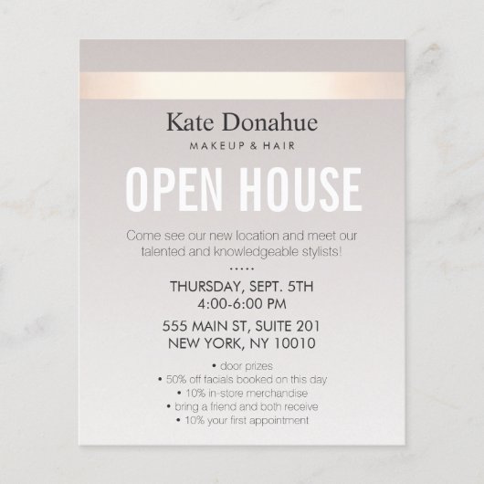 Elegant Roos Gold Striped Moderne Open House Flyer (Voorkant)