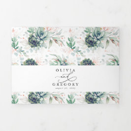 Elegant Roos Gold Succulents Greenery Wedding Drieluik Uitnodiging