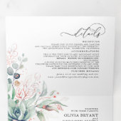 Elegant Roos Gold Succulents Greenery Wedding Drieluik Uitnodiging (Binnenzijde eerst)