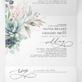 Elegant Roos Gold Succulents Greenery Wedding Drieluik Uitnodiging (Binnenkant midden)