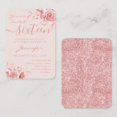 Elegant Roos Gold Sweet 16 Glitter Floral Blush  Informatiekaartje (Voorkant / Achterkant)