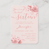 Elegant Roos Gold Sweet 16 Glitter Floral Blush  Informatiekaartje (Voorkant)