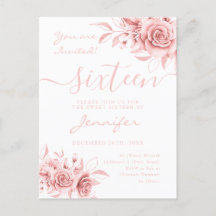 Elegant Roos Gold Sweet 16 Glitter Floral Invitati
