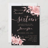 Elegant Roos Gold Sweet 16 Glitter Floral Zwart Kaart (Voorkant)