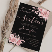 Elegant Roos Gold Sweet 16 Glitter Floral Zwart Kaart