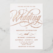 Elegant Roos Gold Swirl Calligraphy Wedding Folie Uitnodiging (Voorkant)