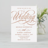 Elegant Roos Gold Swirl Calligraphy Wedding Folie Uitnodiging (Staand Voorkant)