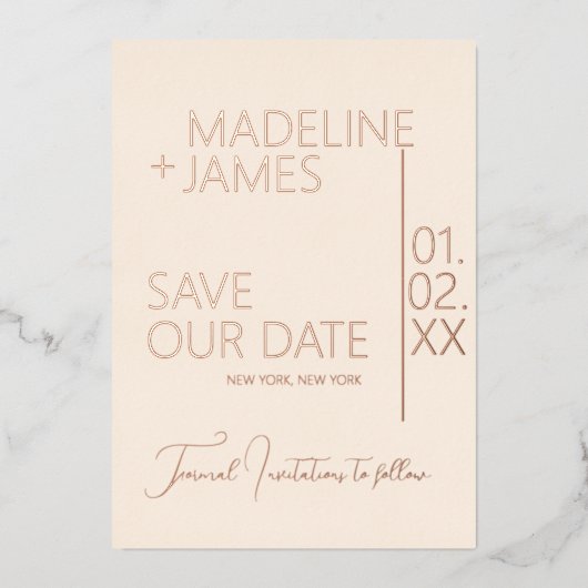 ELEGANT Roos Gold Tan Save the Dates Announements Folie Uitnodiging (Voorkant)