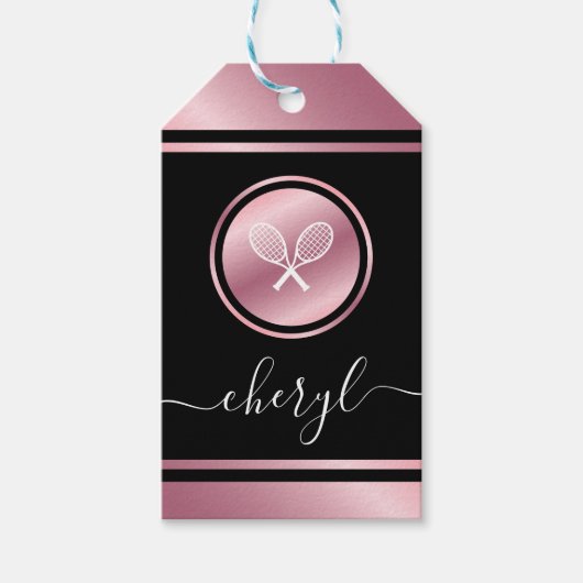 Elegant Roos Gold Tennis Rackets & Girls Kinder Na Cadeaulabel (Voorkant)