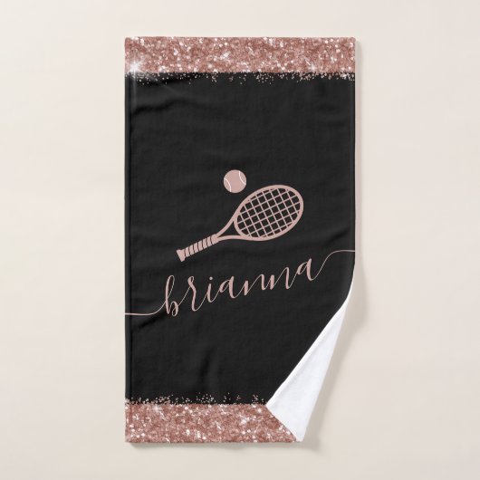 Elegant Roos Gold Tennis Roze Glitter Naam Handdoek (Handdoek)