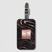 Elegant Roos Gold Tiger Striped Black Bagagelabel (Voorkant (verticaal))