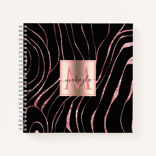 Elegant Roos Gold Tiger Striped Black Notitieboek (Voorkant)