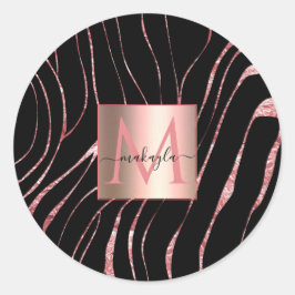 Elegant Roos Gold Tiger Striped Black Ronde Sticker