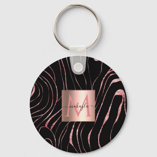Elegant Roos Gold Tiger Striped Black Sleutelhanger (Voorkant)