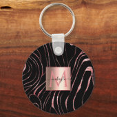 Elegant Roos Gold Tiger Striped Black Sleutelhanger (Voorkant)