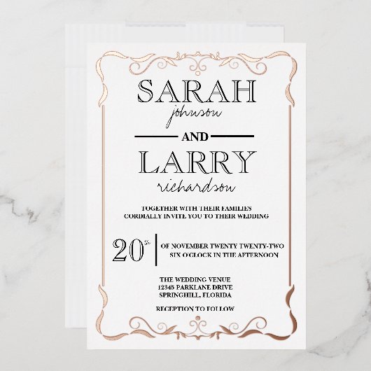 Elegant Roos Gold Traditional Wedding Folie Uitnodiging (Envelop)