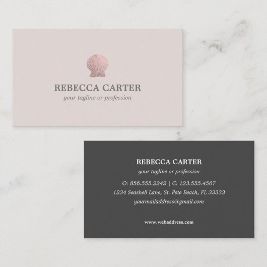 Elegant ROOS Gold Tropical Seashell Beach Coastal Visitekaartje (Voorkant / Achterkant)