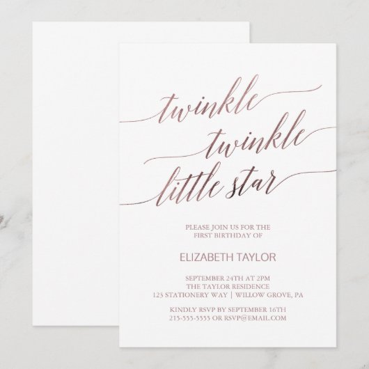 Elegant Roos Gold Twinkle Kaart (Voorkant / Achterkant)