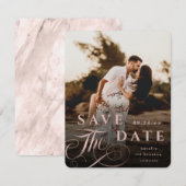 Elegant Roos Gold Typografie & marble Back Photo Save The Date (Voorkant / Achterkant)