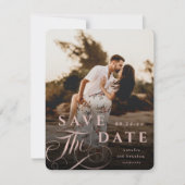 Elegant Roos Gold Typografie & marble Back Photo Save The Date (Voorkant)