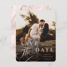 Elegant Roos Gold Typografie & marble Back Photo Save The Date