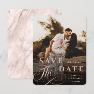 Elegant Roos Gold Typografie & marble Back Photo Save The Date