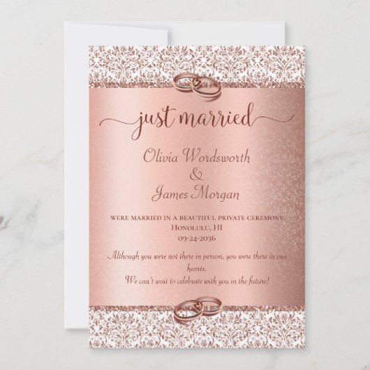 Elegant Roos Gold Typography Wedding Elopement Aankondiging (Voorkant)