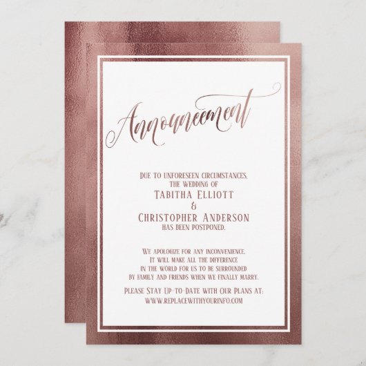 Elegant Roos Gold uitgestelde trouwaankondiging Kaart (Voorkant / Achterkant)