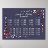 Elegant Roos Gold Vines Navy Blue Seating Chart Poster (Voorkant)