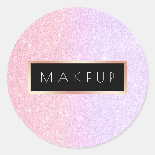 Elegant roos gold & violet glitter make-up kunsten ronde sticker (Voorkant)