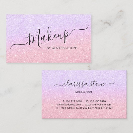 Elegant roos gold & violet glitter make-up kunsten visitekaartje (Voorkant / Achterkant)