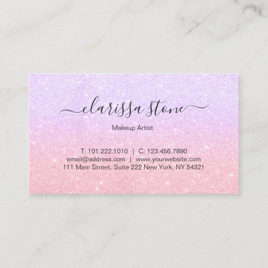 Elegant roos gold & violet glitter make-up kunsten visitekaartje (Achterkant)