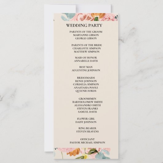 Elegant Roos Gold Waterverf Wedding Program (Achterkant)