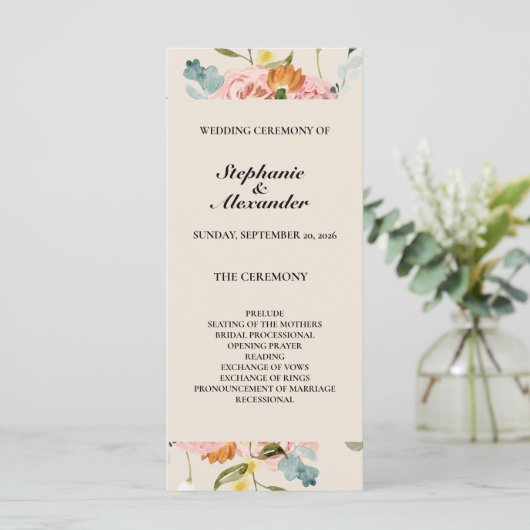 Elegant Roos Gold Waterverf Wedding Program (Staand voorkant)