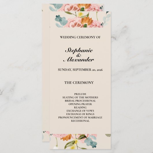 Elegant Roos Gold Waterverf Wedding Program (Voorkant / Achterkant)