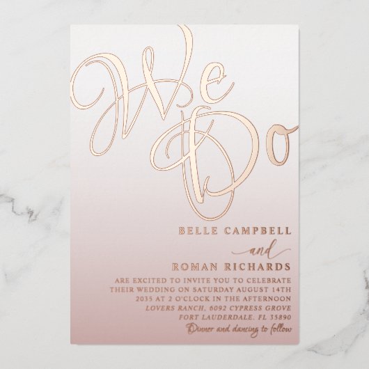 Elegant Roos Gold We trouwen Folie Uitnodiging (Voorkant)