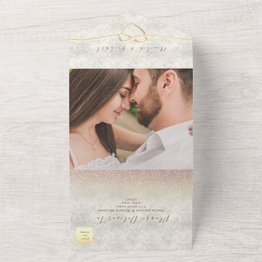 Elegant Roos Gold Wedding All In One Uitnodiging (Buitenkant)