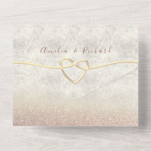 Elegant Roos Gold Wedding All In One Uitnodiging (Achterkant)