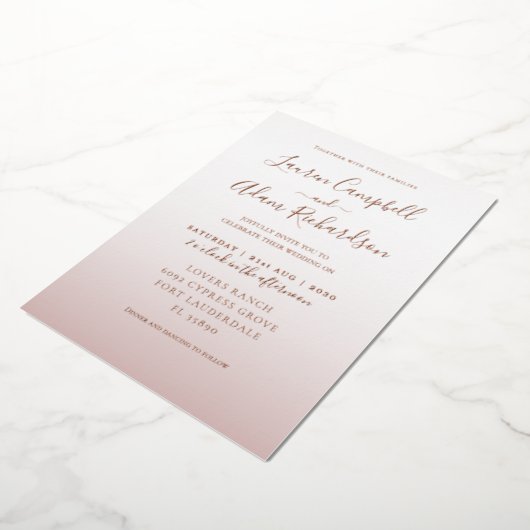 Elegant Roos Gold Wedding Folie Folie Uitnodiging (Gedraaid)