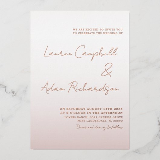 Elegant Roos Gold Wedding Folie Uitnodiging (Voorkant)