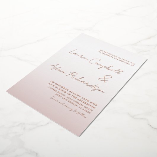 Elegant Roos Gold Wedding Folie Uitnodiging (Gedraaid)