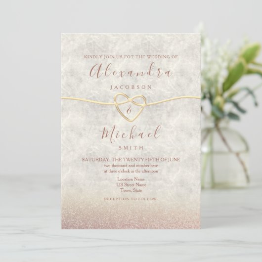 Elegant Roos Gold Wedding Invitation Kaart (Staand voorkant)