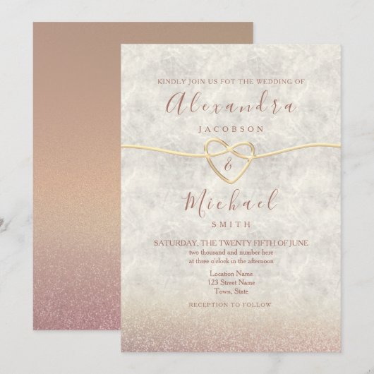 Elegant Roos Gold Wedding Invitation Kaart (Voorkant / Achterkant)