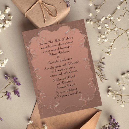 Elegant Roos Gold Wedding Invitation Kaart