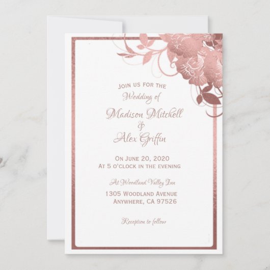 Elegant Roos Gold Wedding Invitation Kaart (Voorkant)